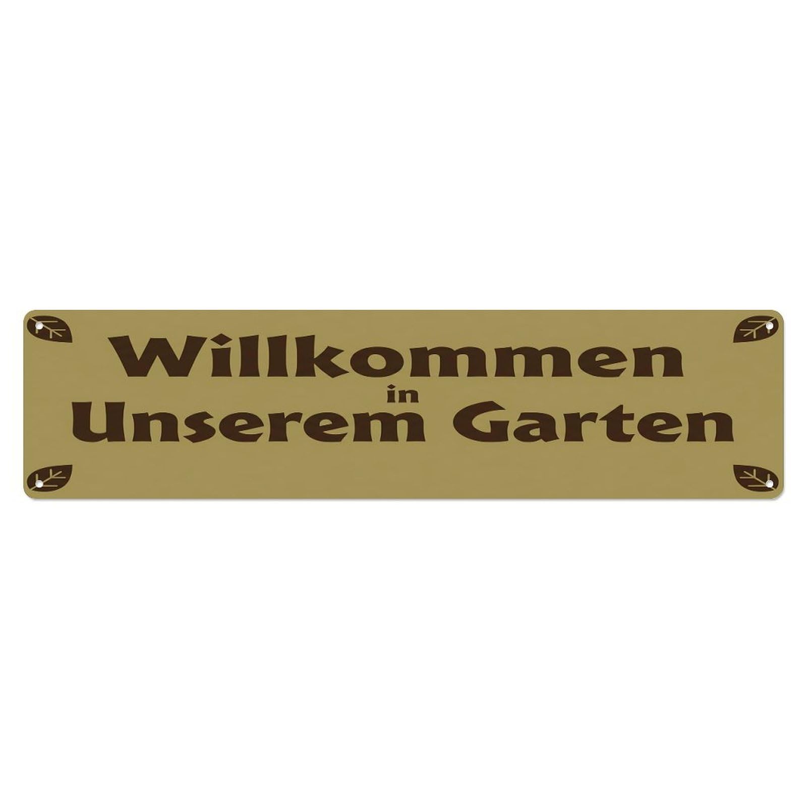 Vintage Welcome to Our Garden Khaki Metal Tin Sign