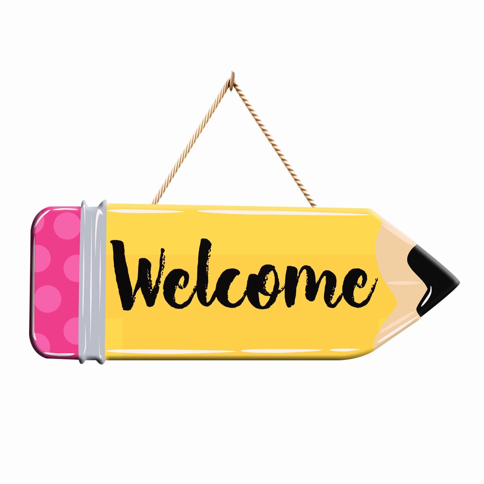 Back to School Welcome Sign Cute School Pencil Wooden Hanging Decoration Welcome Back to School Door Hanger for Teacher Student Classroom Front Porch