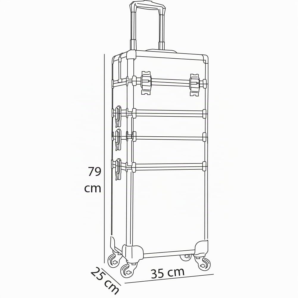 BAKAJI Trolley Make Up 4 en 1 Profesional con Trama Oleográfica Triangular, Neceser Estetista Portátil, Maleta Porta Maquillaje con Ruedas Desmontables, Maletín Organizador Maquillaje Viaje