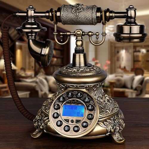 Gvnd-Imitation-Copper-Vintage-Style-Rotary-Retro-Old-Fashioned-Rotary-Dial-Home-and-Office-Telephone-Functional-Antique-Style-Telephone-with-LED-Display