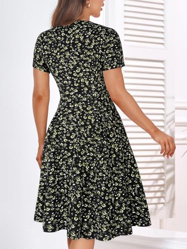 Image of YATHON Womens Elegant Print Notched Neck Slant Pocket Pleated Hem Casual A-Line Dress
