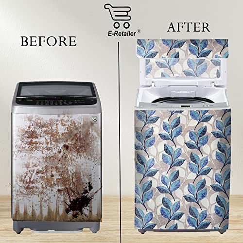 Image of Polyester Top Load Washing Machine Cover With Zip Enclosure Suitable For 5kg to 8kg (Color-Leaf Blue, Size-23x23x35 Inche)