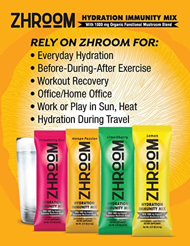 ZHROOM Hydration Immunity Mix–Lemon|Antioxidant&Electrolyte Supplement Drink Mix Powder with 1000mg Organic Functional Mushroom Blend|Refreshing&Thirst Quenching Immune Support(Pack of 16)