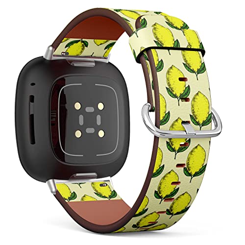 CJBROES Replacement Leather Watch Band, Compatible with Fitbit Versa 3 and Fitbit Sense of Wristband Bracelet Accessory - Lemons Summer