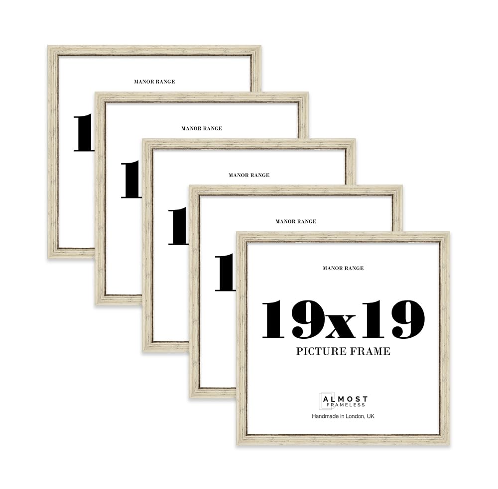 19x19 Picture Frame, Display 19x19 Pictures (48.3 x 48.3cm) - Distressed Cream Refined 42mm Edge Decorative Wall Display Frame - 5 Pack