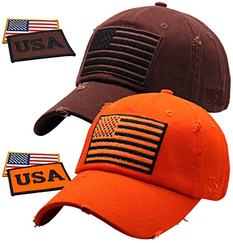 Image of Antourage American Flag Unisex Baseball Hat for Men and Women | USA Flag Mesh Snapback Flat Visor Cap + 2 Patriotic Patches