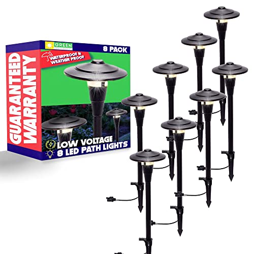 GreenLighting Low Voltage Outdoor Lights - Modern Skyline Path Stake Lights - Walkway Lights, Garden and Lawn Lights, Landscape Lighting - Waterproof, Rust-Resistant (8 Pack)