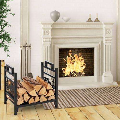 TANGZON Firewood Rack, Heavy Duty Metal Fire Log Holder with Side Handles & Adjustable Foot Pads, Indoor Outdoor Decorative Fireplace Wood Storage Basket Stand, 45 x 33 x 44cm TANGZON Firewood Rack, Heavy Duty Metal Fire Log Holder with Side Handles & Adjustable Foot Pads, Indoor Outdoor Decorative Fireplace Wood Storage Basket Stand, 45 x 33 x 44cm