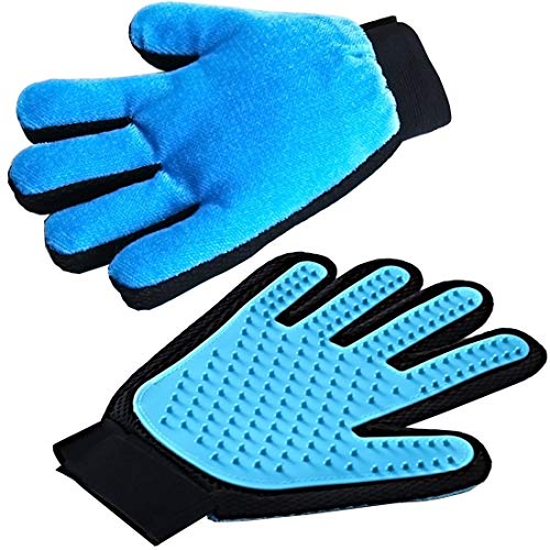 Pet Grooming Glove - Efficient Pet Hair Remover Mitt - Enhanced Five Finger Design - Perfect for Dog & Cat with Long & Short Fur - 1 Pair