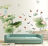 COVPAW Wall Stickers Decor Huge 3D Aquarium Lotus Fishes Sticker Wall Decor Floor Pool Lotus Home...