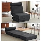 Majnesvon Convertible Flip Chair Bed Sleeper for Adults, Floor Futon Sofa Bed Chair& Fold Out Sleeper Chair Bed with Pillow, Single Sofa Chair for Bedroom Living Room Small Space (Dark Gray)