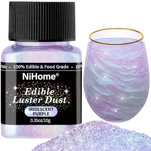NiHome Edible Food-Grade Glitter Powder Glimmer Luster Dust Metallic Fancy Food Decorating Sprinkle Glimmery Dust for Drink Beverage Cake Bakery Vegan Allergen-Free (Iridescent Purple, 0.35oz/10g)