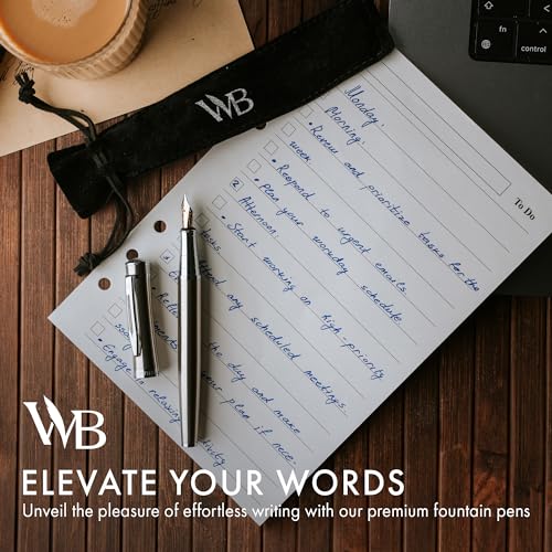 Image of Wordsworth & Black Luxury Fountain Pen Set for Writing, Medium Nib, Silver | Gift for Men & Women, Brass Body, German Iridium, Calligraphy, Converter + 24 Ink Cartridges, Refillable, Leak-Free