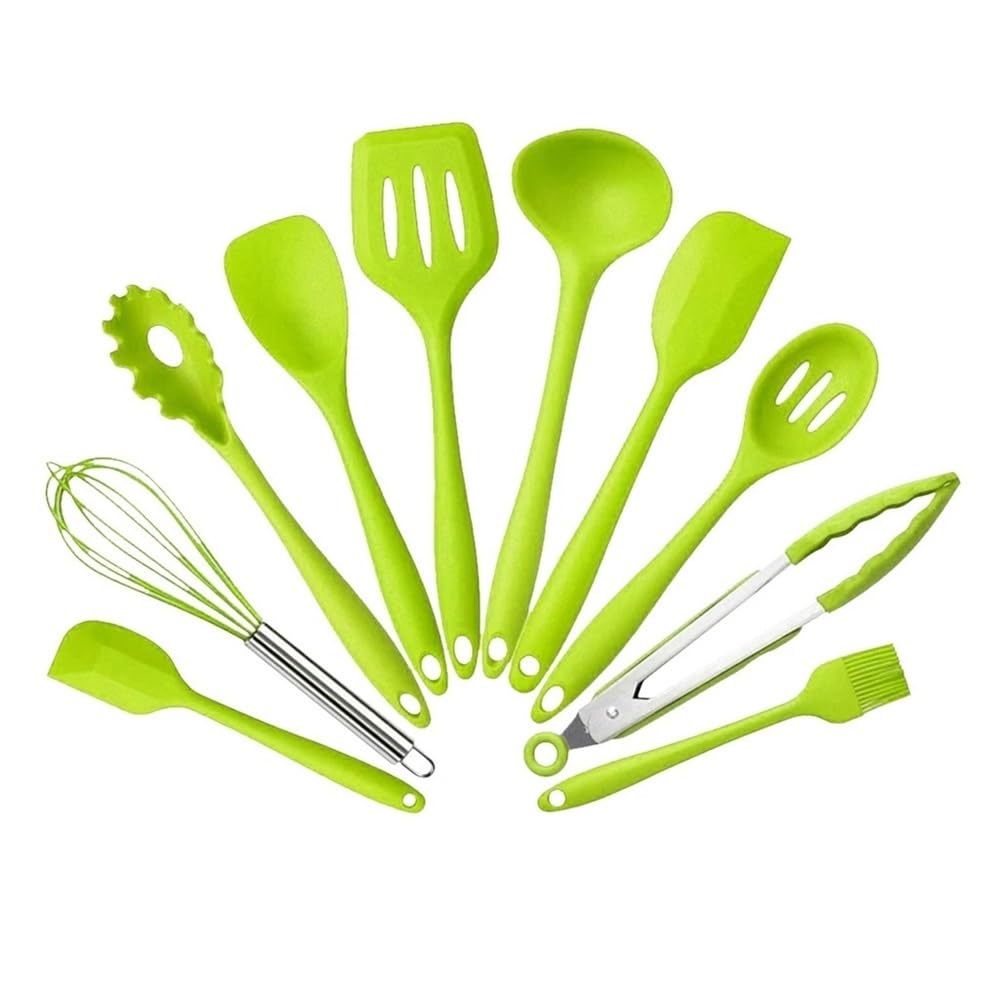 Silikon-Küchenhelfer-Set for die Küche, for Kochen, Schneebesen, Pinsel, Spatel, 3 Farben(Green)