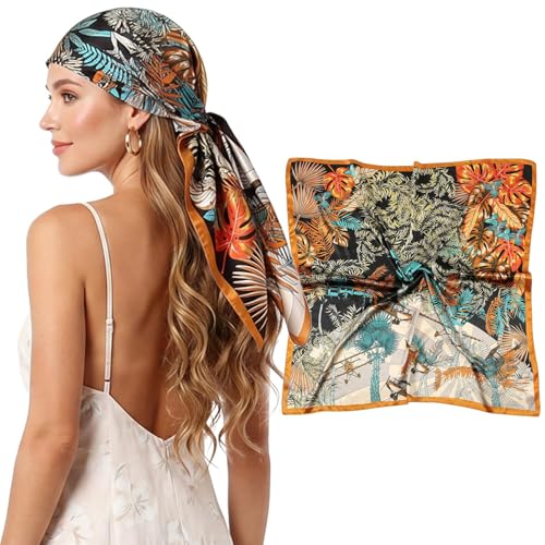 RIIQIICHY Women Silk Scarf Head Hair Satin Scarf 35 Inch Large Square Neck Scarf Night Wraps for Sleeping Bandanas Summer Accessories Ladies Gifts