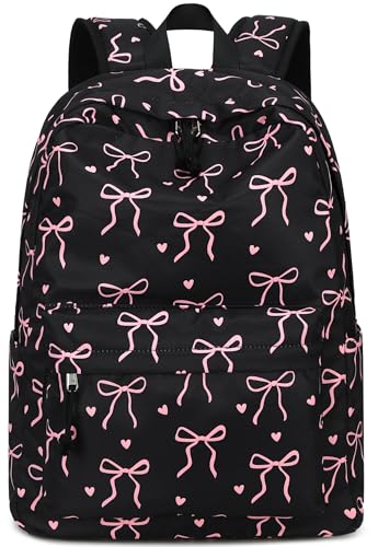 LOIDOU Backpack for Girls School Backpacks Bookbags for Elementary Middle School Women Laptop Backpacks (Bow tie Black L-17)