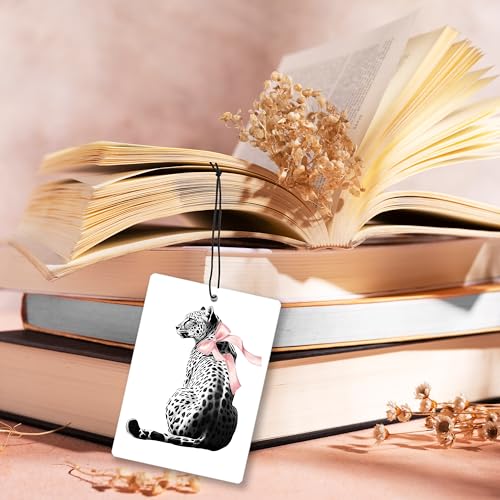 Image of Trendy Leopard Print Lavender Car Air Freshener, Coquette Bow Cheetah Cherry Lucky 8 Ball Hanging Air Freshener 4 Pcs for Cars Closet Drawer Books, Girly Car Accessories Mirror Decor for Women