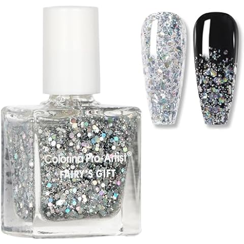 Silver Glitter Nail Polish - Quick Dry Varnish Cover