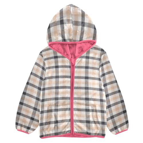 GuoChe Brown Plaid Scotland Girls Sherpa Lined Hoodie