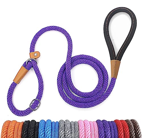 lynxking Schleppleine für Hunde Hundeleine Retrieverleine Führleine Zugleine für kleine mittelgroße große Hunde (Purple, Zugstopp-0.9cm x 180cm)