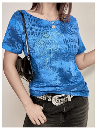 SOLY HUX Women's Y2k Goth Graphic Tees Off The Shoulder Short Sleeve Vintage T Shirt Streetwear Summer Tops3