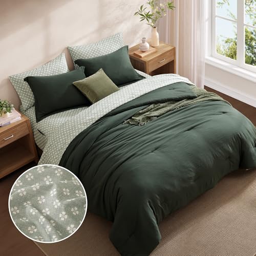 Monbix King Size Comforter Set - 7 Pieces Deep Forest Prewashed Bed in a Bag King Bedding Sets with Comforters, All Seasons Ultra Soft Comforter Bed Set with Sheets,Pillowcases & Shams