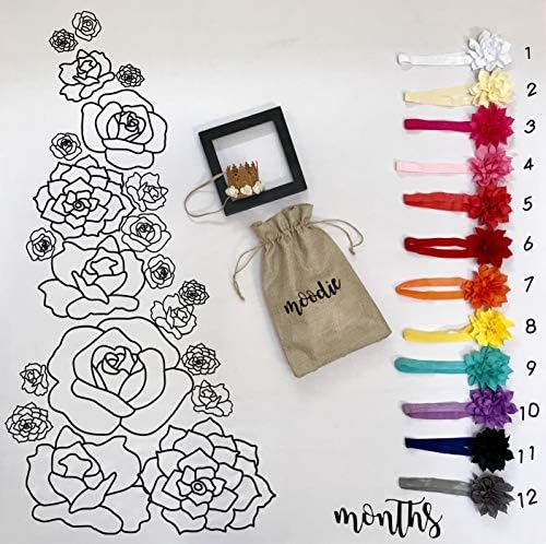 Baby Girl Monthly Milestone Photo Blanket Backdrop Prop Set with Storage 15 Pieces| Baby Shower Gift| Birthday Tiara Crown| Baby Girl Headbands