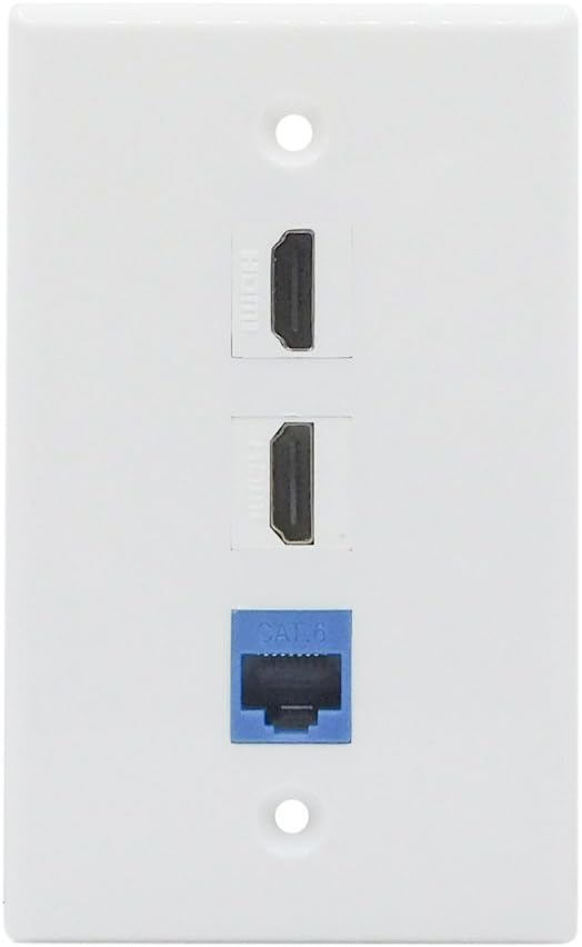 BUPLDET 2 Port HDMI CAT6 Ethernet Wall Plate - Dual HDMI + 1 CAT6 Ethernet Port Keystone Cover Plate in White