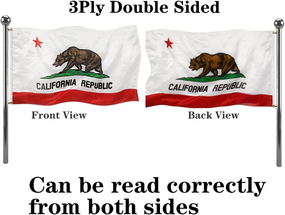 Jayus Double Sided Embroidered California Republic Sates Flags 3x5 FT Outdoor - 340D Heavy Duty Nylon Californian Cali CA Bear Flag Banner with 2 Grommets - Image 2