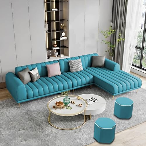 Image of Casaliving Herrick RHS 6 Seater L Shape Sofa Set with 2 Puffy for Living Room (Turquise Colour) Premium Velvet Fabric Sofa Set
