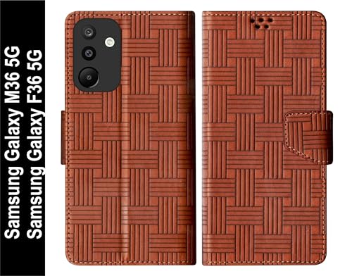 Image of SBMS Faux Leather Flip Cover for Samsung Galaxy M36 5G / Samsung Galaxy F36 5G Back Cover Case with Magnatic Closure | Inbuilt Stand | Card & Money Pocket (Mat Tan)