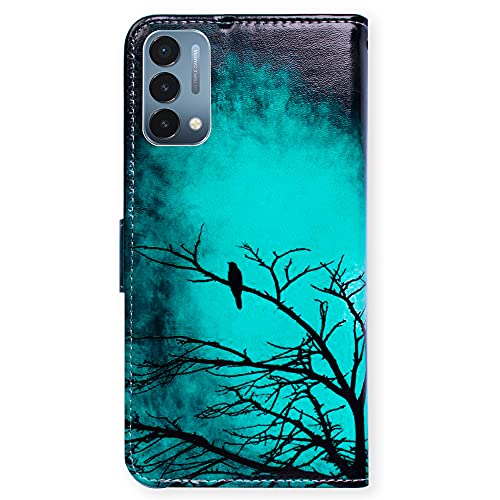 Image of Bcov Case for OnePlus Nord N200 5G, Black Bird Green Leather Flip Phone Case Wallet Cover with Card Slot Holder Kickstand for OnePlus Nord N200 5G