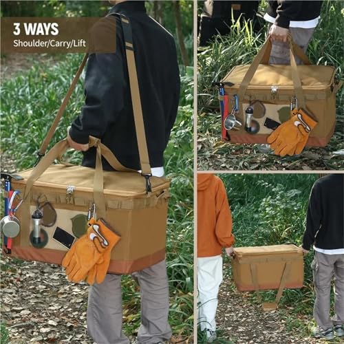 60L Collapsible Camping Storage Bag - Trunk Organizer With Bottom,(Brown)4