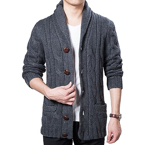 Pull à boutons en maille torsadée pour hommes avec poches confort