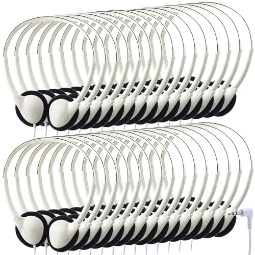 Image of Konohan 10 Pack Headphones Bulk Headphone for School Classroom Student Wired Headphones Adjustable with 3.5 mm Jack for Adults (White)