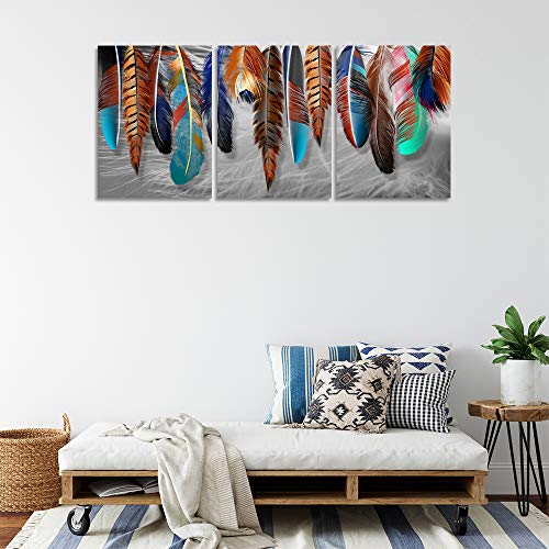 Yetaryy 3 Panels Canvas Wall Art Modern Wall Decor Landscape Color Feather Cool Painting Picture Print Poster Artwork Wall Decoration Home Decor For Living Room Dining Room Bedroom - 72" Wx36 H #TOP1