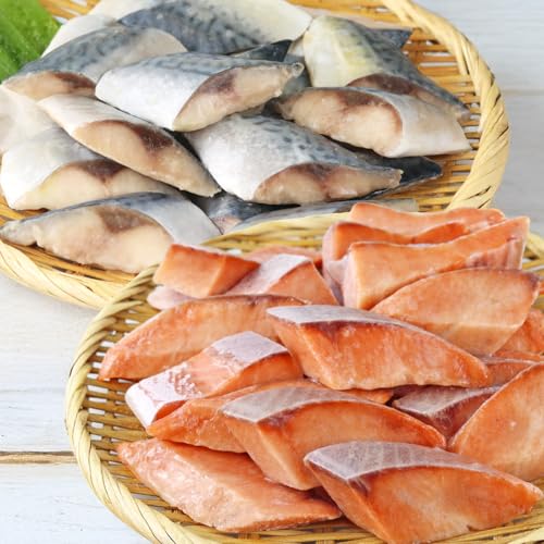 食の達人 骨取り 無塩さば 無塩さけ 切り身セット 600g(30gx20切)x2 冷凍 骨なし 鯖 サバ 鮭 一口サイズ
