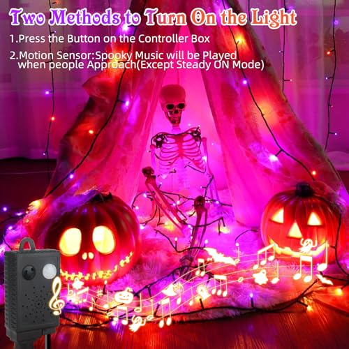Tcamp QL300AE 105Ft 300 Led Purple Orange Halloween Decorations Lights Motion Activated Sync With 4 Scary Music, 6 Modes Halloween String Lights For Party Yard Outdoor Indoor Decor thumb #5