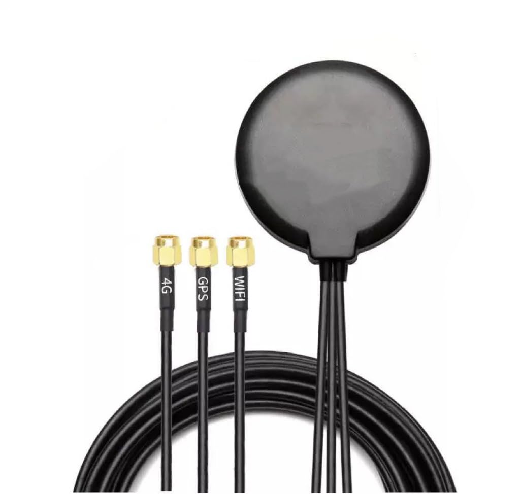 3in1 Auto GPS Active Antenne SMA Stecker mit 4G LTE MIMO + WiFi + GPS Antennen | 3 Meter | Magnetfuß | Für Autoradio GPS Navigationssystem Mobilfunkrouter Gateway Modem