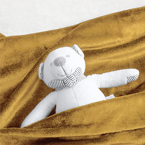 Image of Bedsure GentleSoft Bedding Fleece Blanket for Girls and Boys - Soft Cozy Cute Small Throw Blankets for Travel, 43x55 Inches, Gold