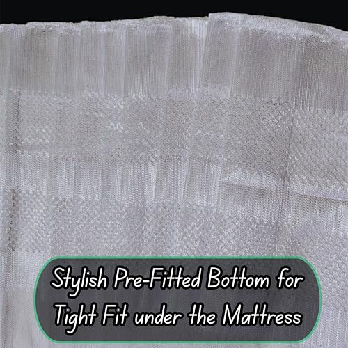 Image of Mosquito Net for King Size Bed & Double Bed (6x7 ft), Stylish Horizontal Banded Stripe Design, Wall /Hook Hanging Foldable Machhardani Ideal for Home, Travel & All-Season Use (Pearl White)