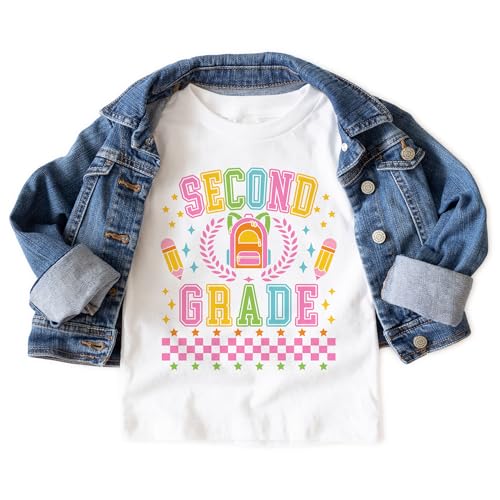 Preppy Second 2nd Grade Shirts For Girls - Back To Elementary School Pencil Backpack Outfit - Cute Gift For First Day Of School Announcement - Natural Toddler & Youth T-Shirt3
