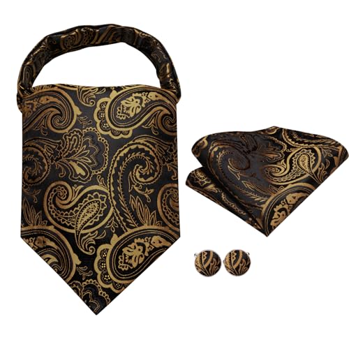 Image of Dubulle Paisley Floral Ascot for Men Self Tie Mens Cravat and Pocket Square Cufflinks Wedding