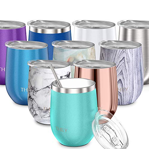 Stainless Steel Stemless Wine Glass - THILY T1 Triple Vacuum Insulated Travel Wine
