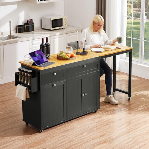 ONBRILL-Kitchen-Islands-with-Extendable-Dining-Table-817-Mobile-Kitchen-Storage-Islands-Rolling-Kitchen-Cart-with-Trash-Cabinet-Power-Outlet-Spice-Rack-Towel-Rack-Black