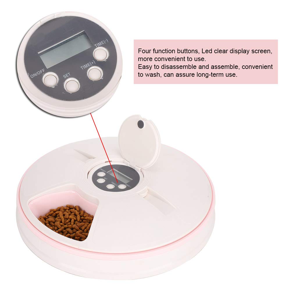Alimentatore Automatico per Animali Domestici, Dispenser Programmabile con Timer per 6 Pasti con 4 Pulsanti Funzione, Display a LED, Grande capacità di 450 g per Cani
