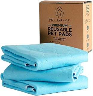 PET IMPACT Reusable Puppy Training Pads, Premium Washable Dog Pee Mats, Dog Incontinence Pads LARGE 3-Pad Box (Sky Blue, 32"x24")