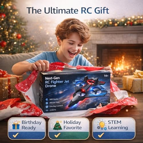 Image of Mini RC Fighter Jet Drone for Kids & Adults, 2.4GHz Remote Control Airplane with Altitude Hold, One-Key Takeoff /Landing, 360 Flip, LED Lights, USB Rechargeable, Indoor & Outdoor Flying Toy
