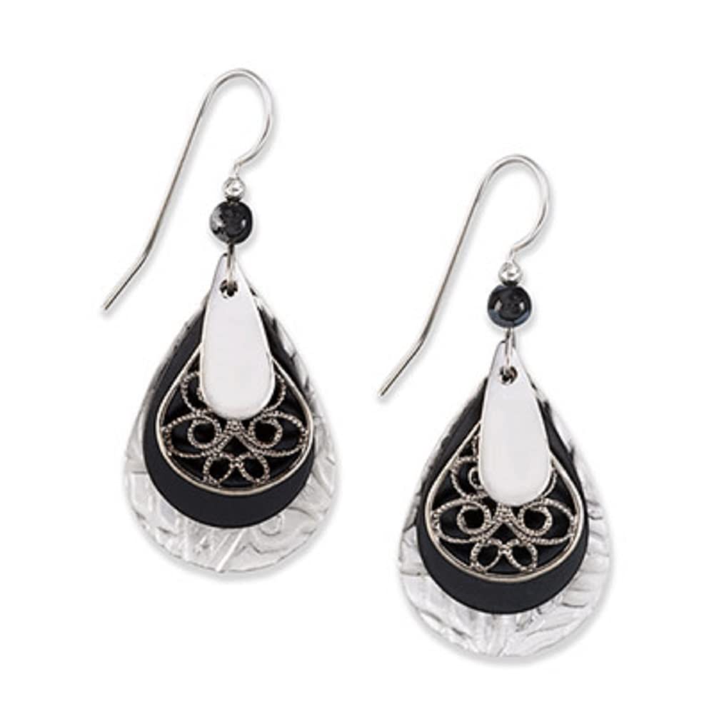 Silver Forest Black & Silver Tone Teardrop Dangle Earrings E-8061