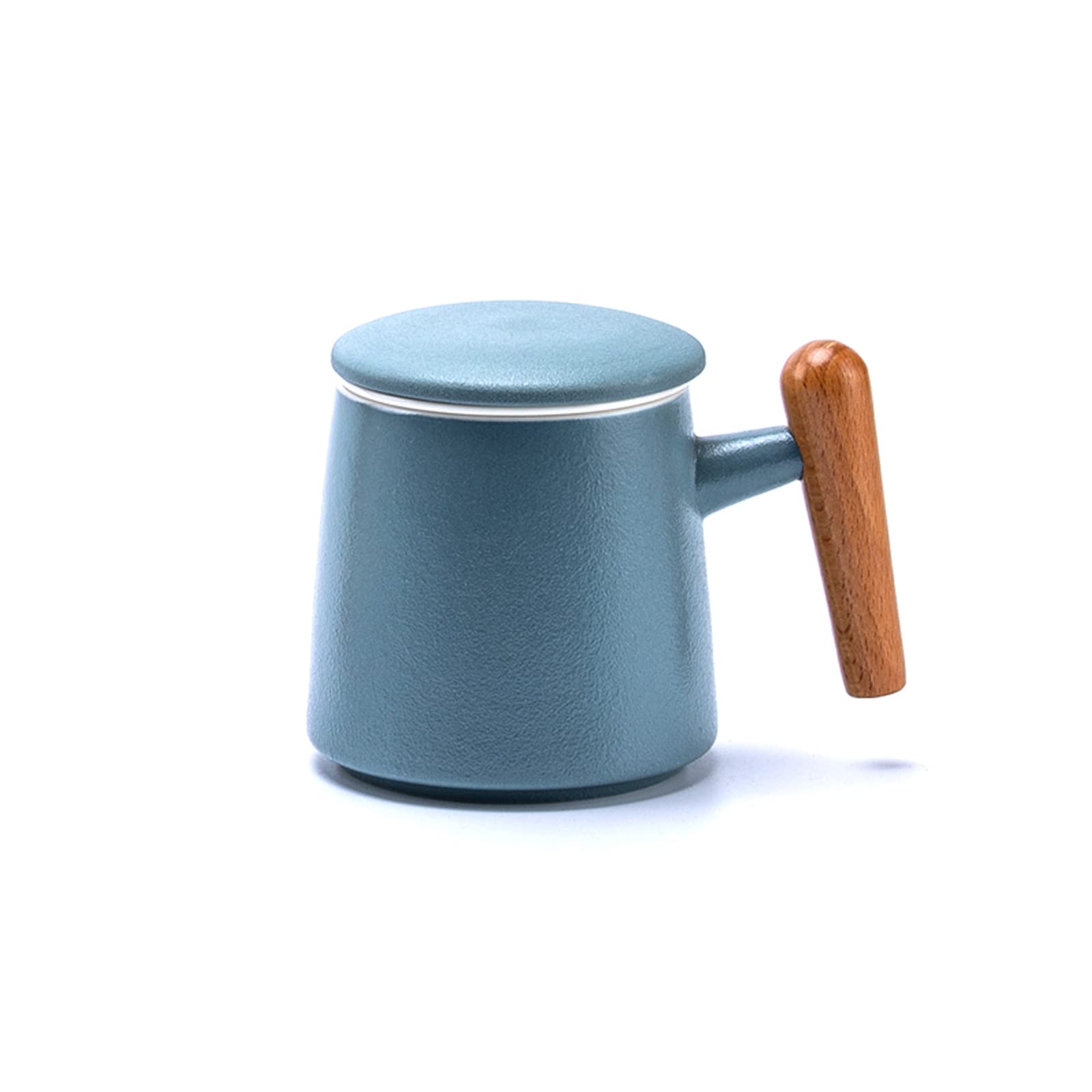 Orientalny ceramiczny zestaw do herbaty Zestaw do herbaty Ceramiczny kubek do herbaty z uchwytem z litego drewna, Porcelanowa filiżanka do herbaty z pokrywką i zaparzaczem, Kubek z zaparzaczem, Cerami